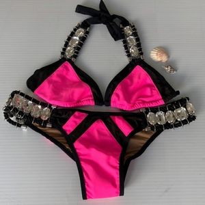 ISO roped up pink and black beach bunny bikini